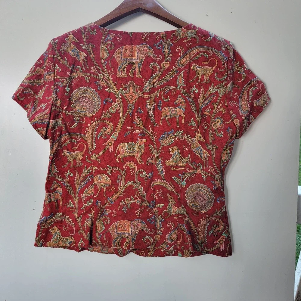 Positive Attitude Tapestry Skirt Set Womens Petite Red Vintage Animal Print EXCL